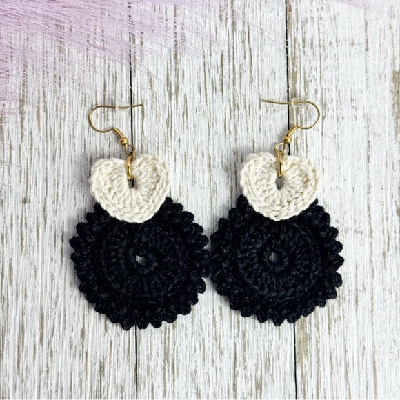 Handmade Jewelry - Elegant Black and Cream Handmade Crochet Earrings